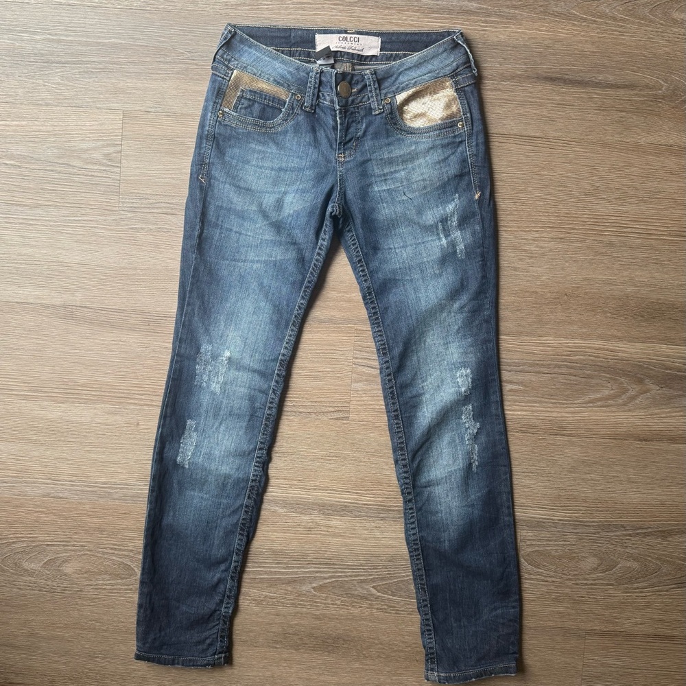 Colcci Jeans with Gold Sequin Detail - Size 4 - Picture 2 of 7